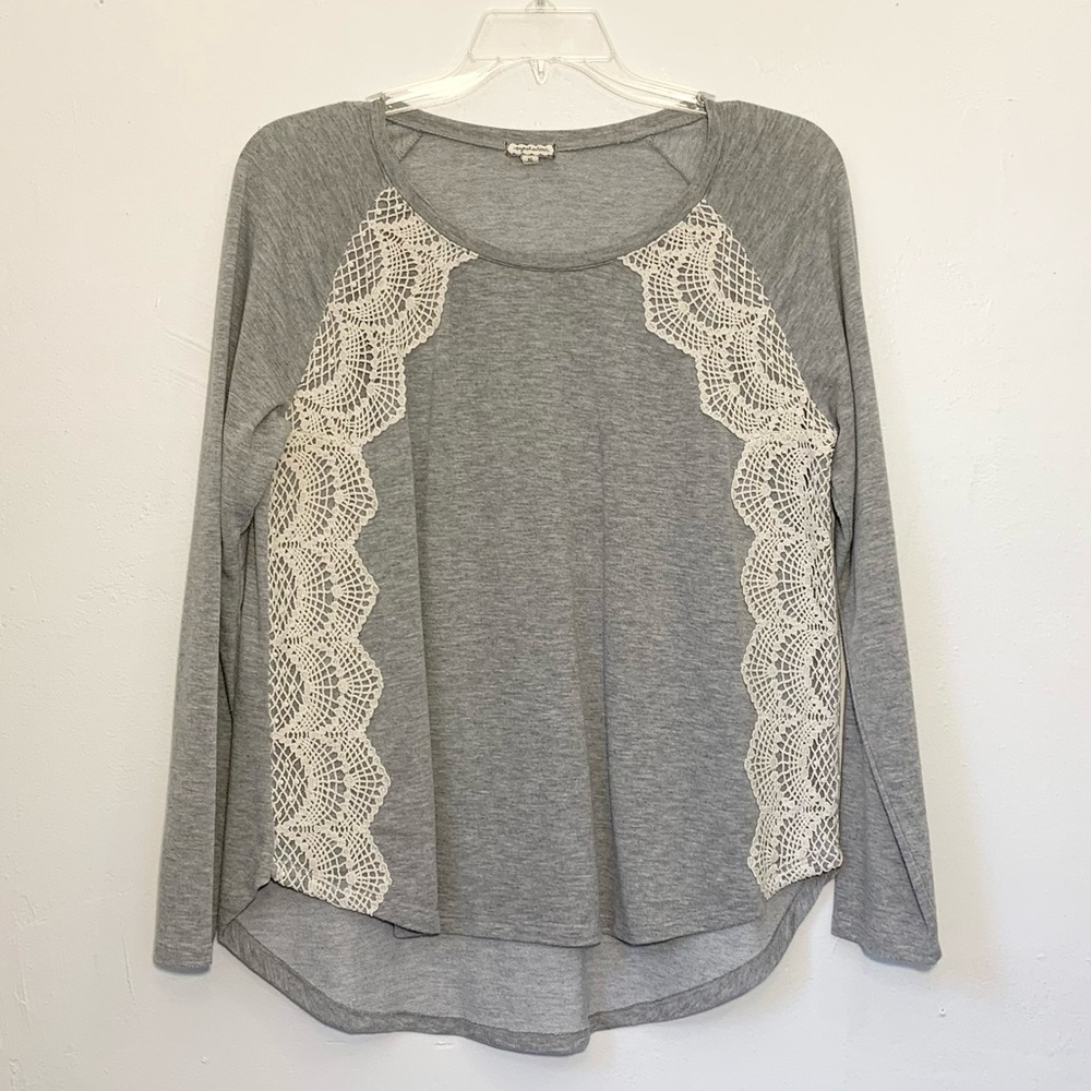 Eyeshadow high low crochet detail gray long sleeve t shirt size XL